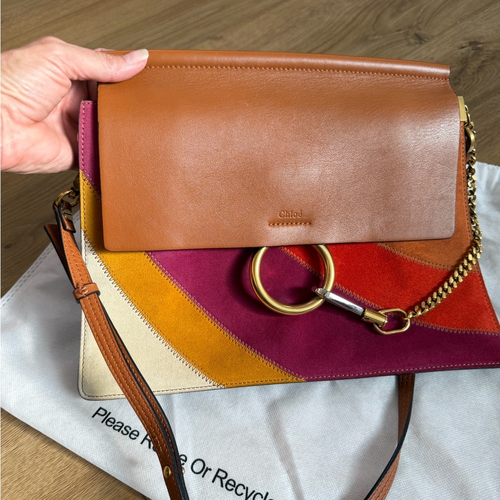 Chloe Faye Multicolor Striped Patchwork Leather & Suede Crossbody Bag - Picture 12 of 12